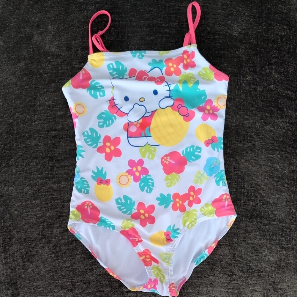 Hello Kitty Kids One Piece Swimsuit - White and Pink Floral